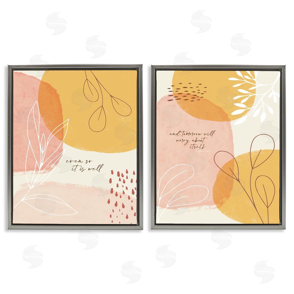 Tammy Apple Even So & Tomorrow Abstract Foliage Gray Floating Frame Canvas Wall Art Print