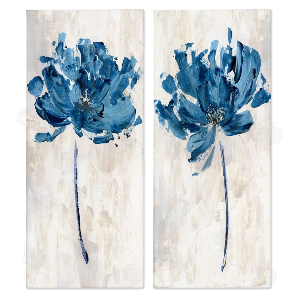 Katrina Craven Vivid Blue Abstract Flowers Rustic Florals Canvas Wall Art Print
