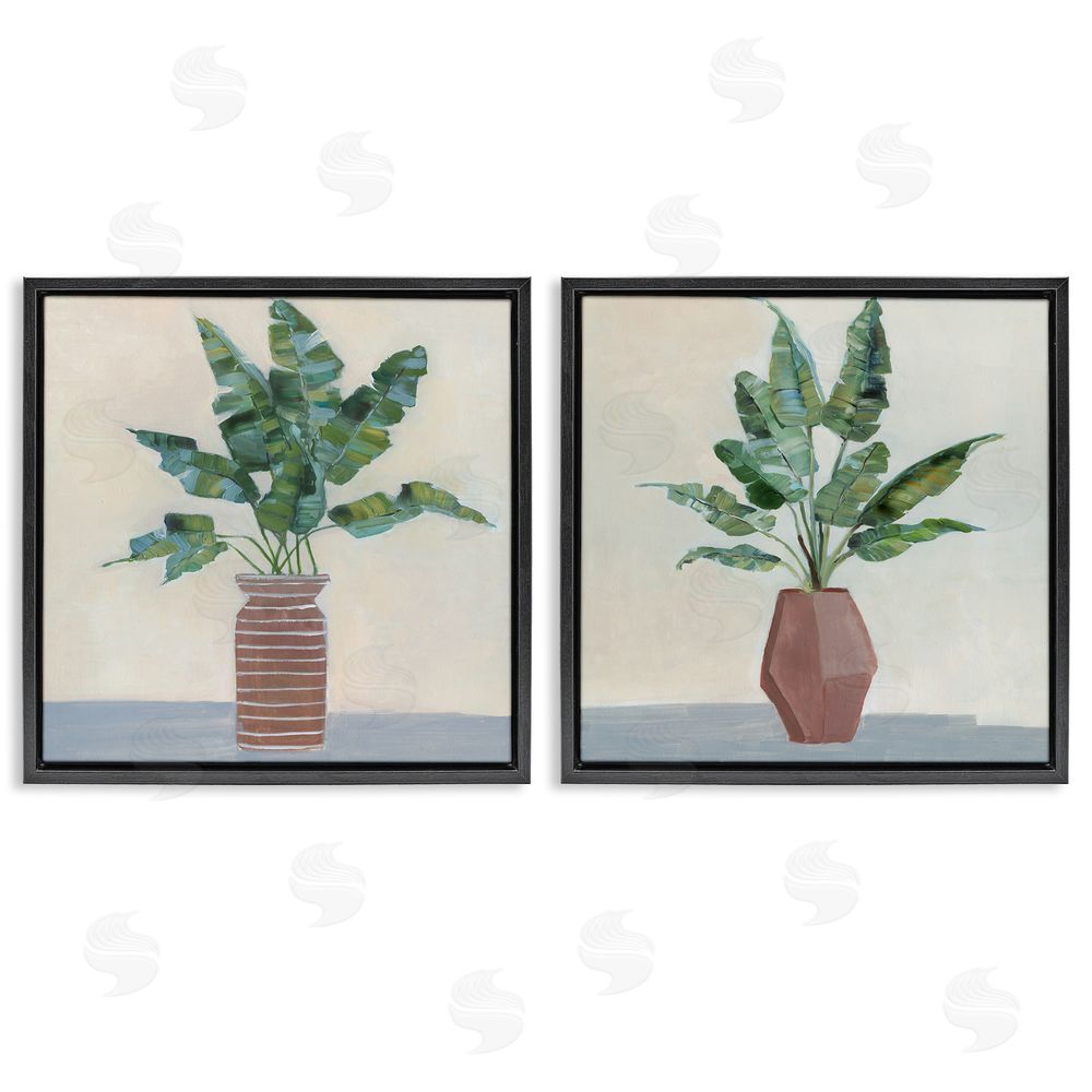 Sally Swatland Green Palm Frond Plants Still Life Black Floating Frame Canvas Wall Art Print