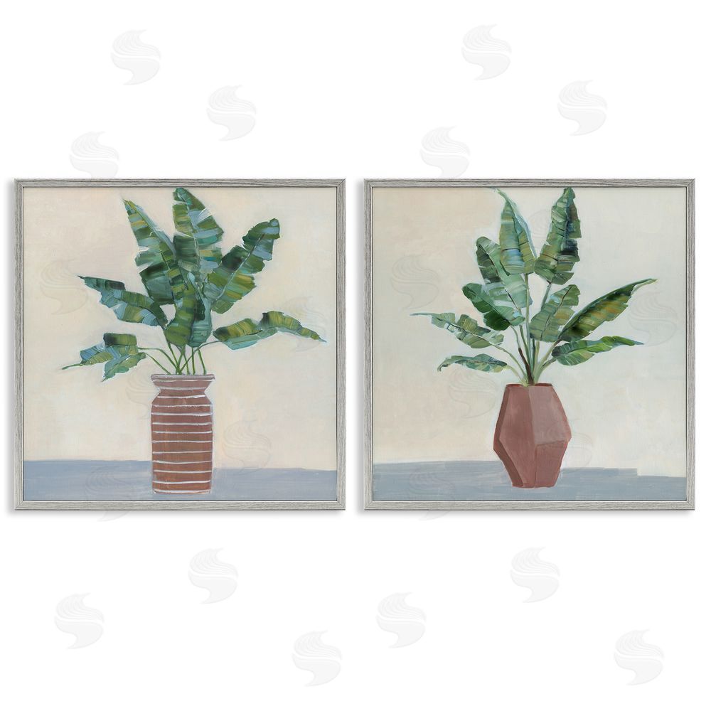 Sally Swatland Green Palm Frond Plants Still Life Gray Framed Giclee Wall Art Print