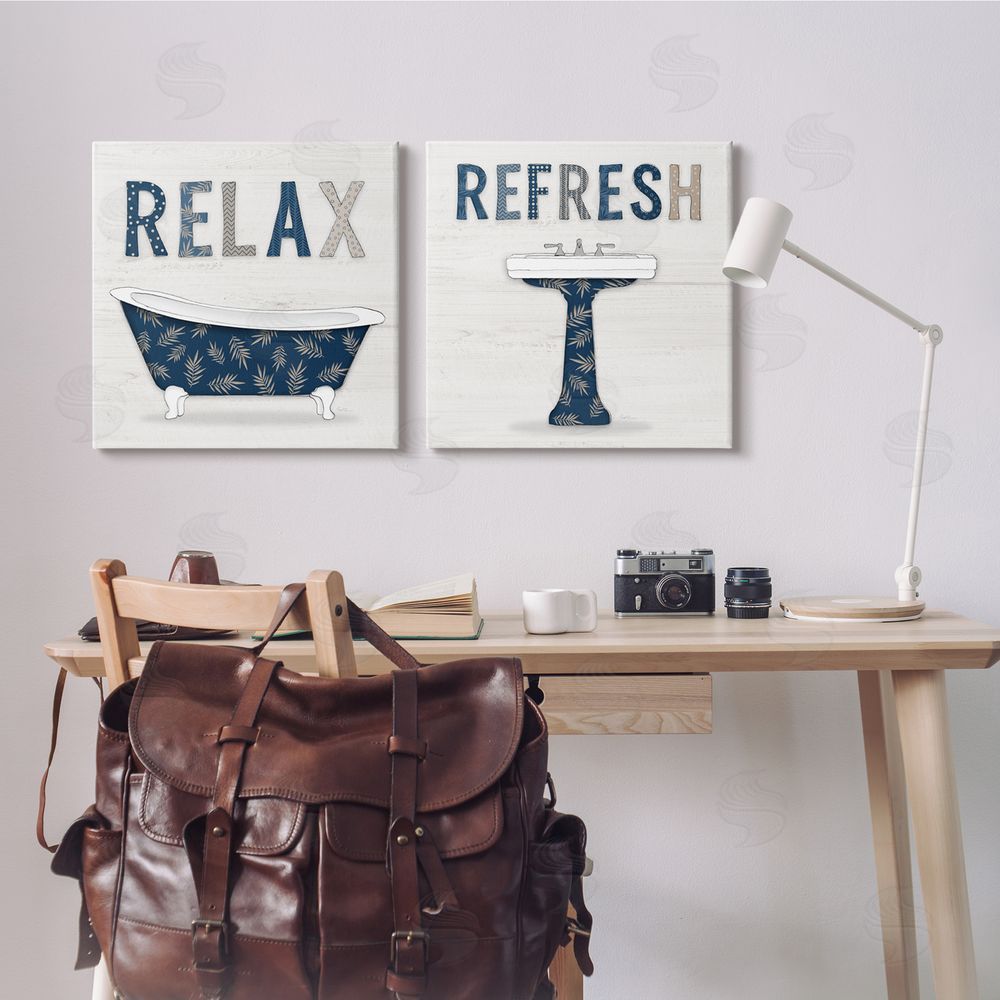Natalie Carpentieri Relax Refresh Bathroom Phrases Canvas Wall Art Print in Room