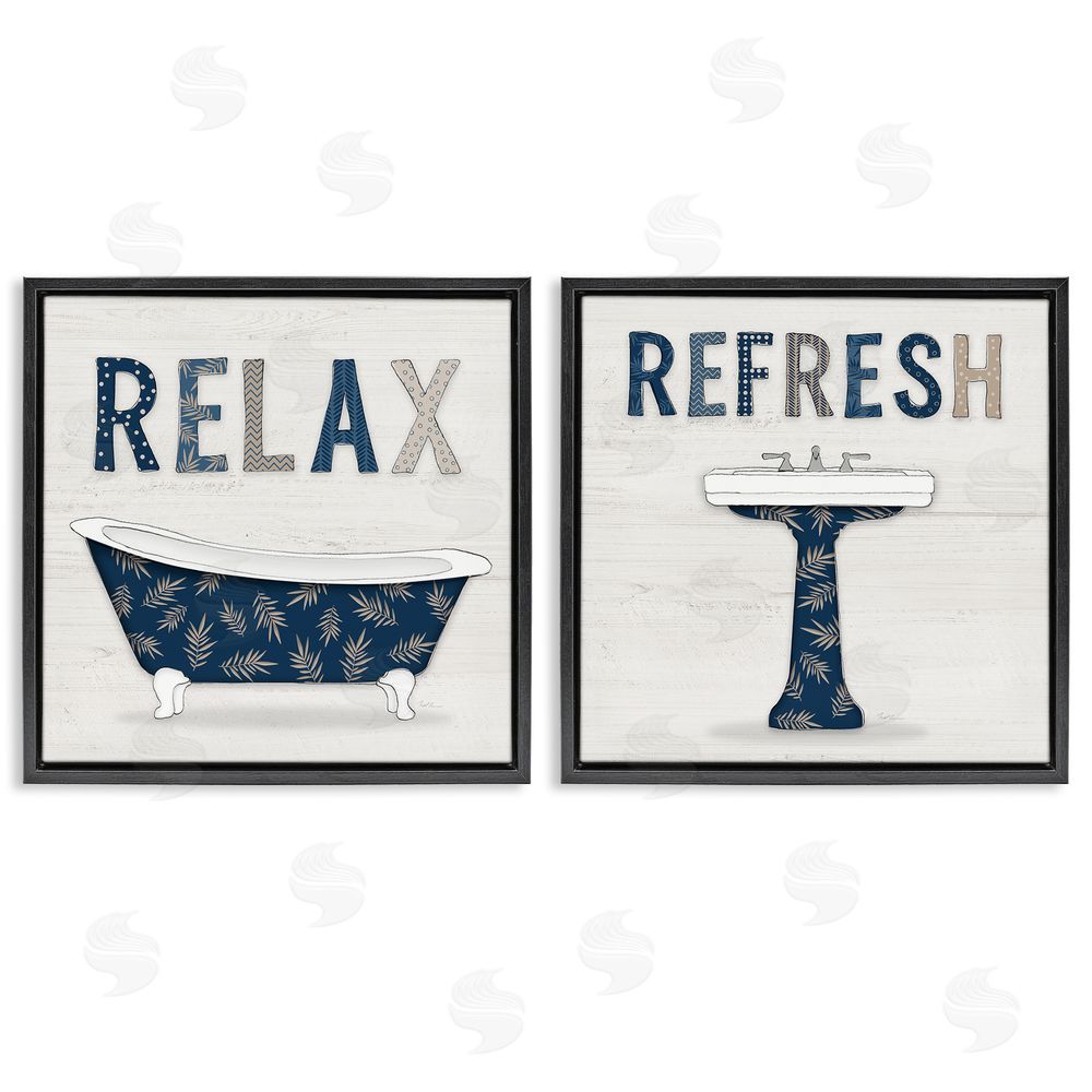 Natalie Carpentieri Relax Refresh Bathroom Phrases Black Floating Frame Canvas Wall Art Print