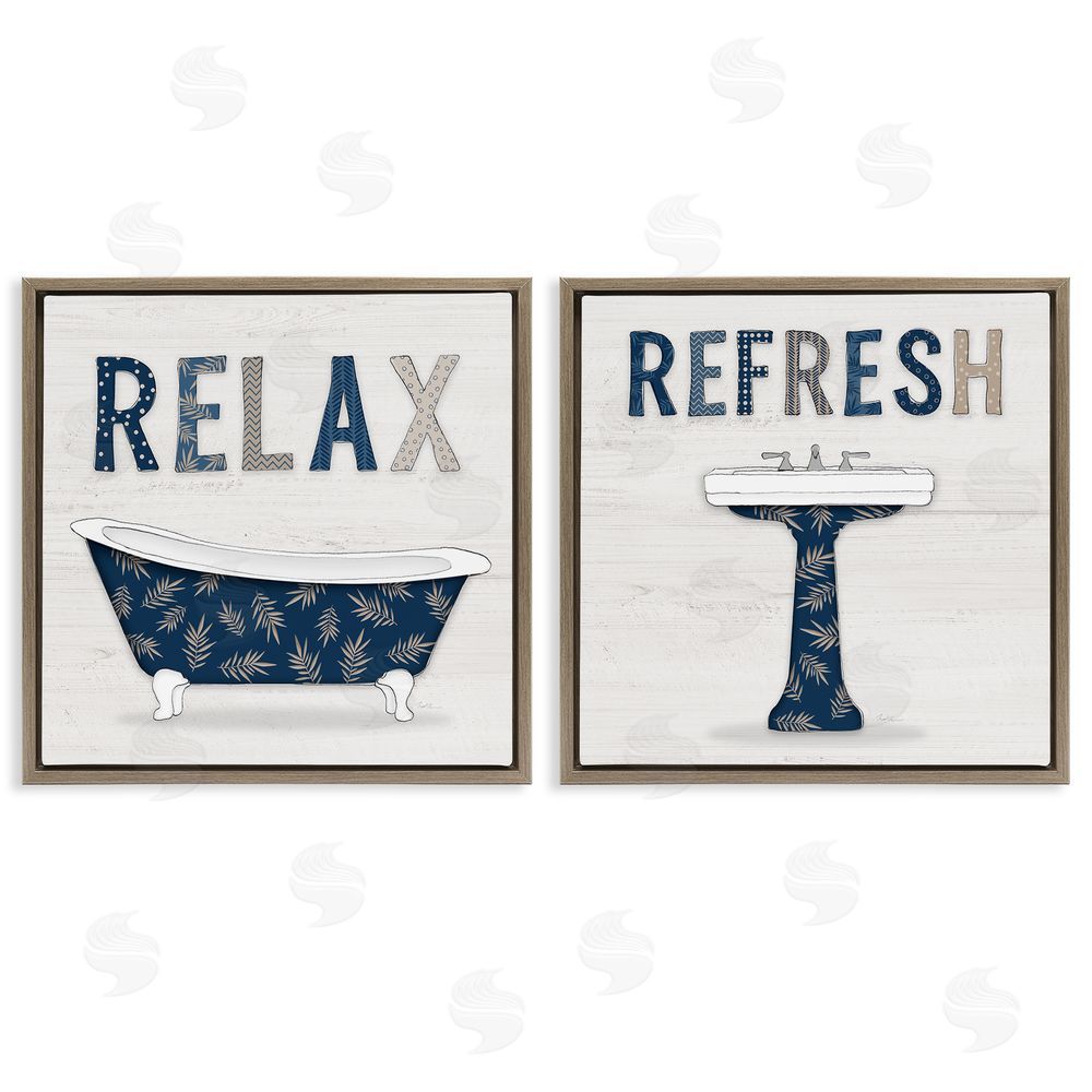 Natalie Carpentieri Relax Refresh Bathroom Phrases Brown Floating Frame Canvas Wall Art Print