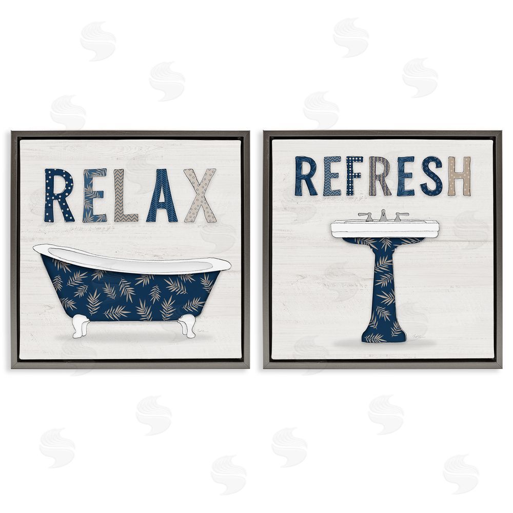 Natalie Carpentieri Relax Refresh Bathroom Phrases Gray Floating Frame Canvas Wall Art Print