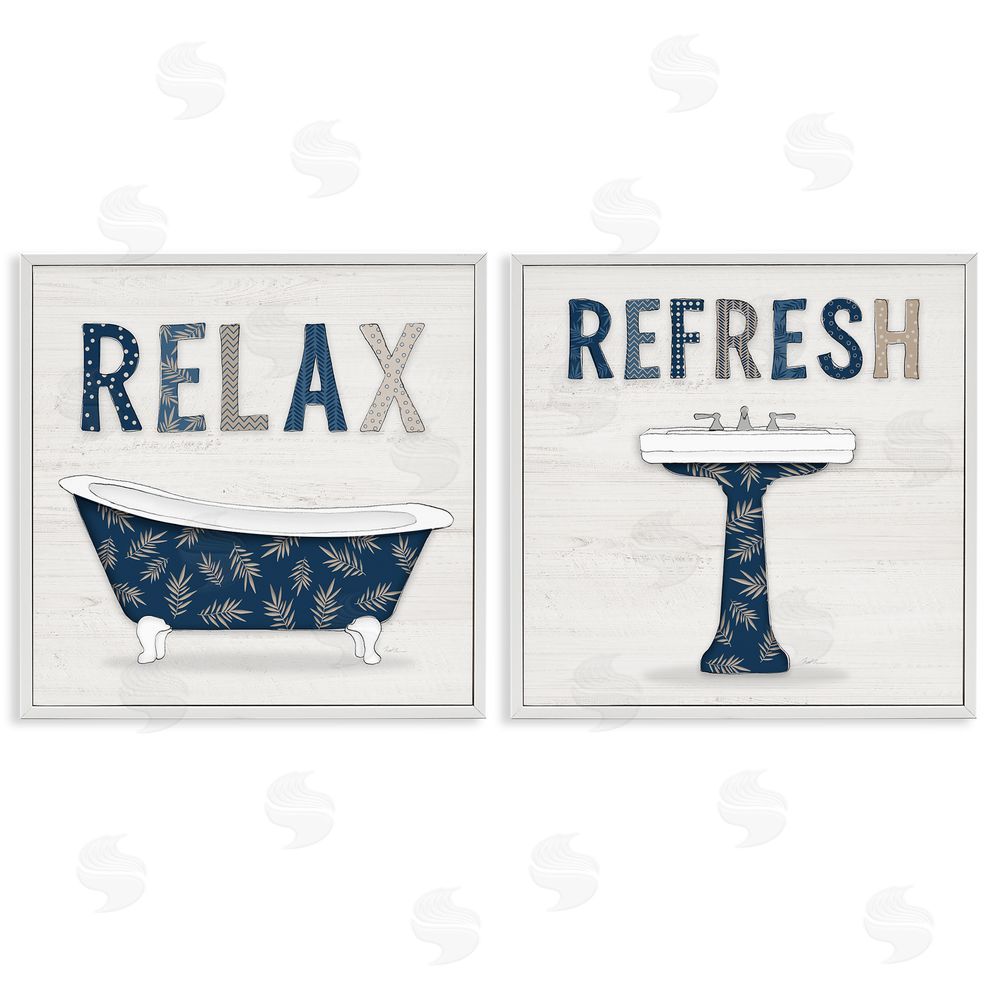 Natalie Carpentieri Relax Refresh Bathroom Phrases White Framed Giclee Wall Art Print