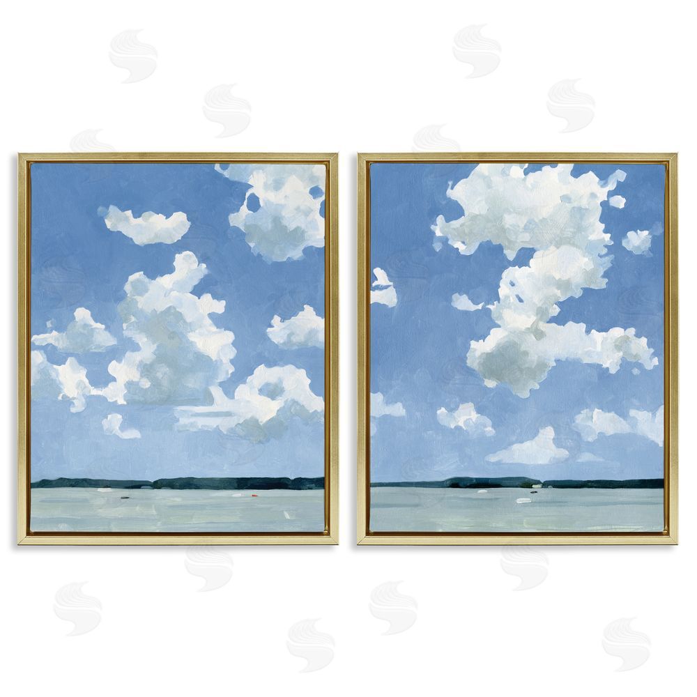 Emma Caroline Bright Cloudy Sky Landscape Summer Day Gold Floating Frame Canvas Wall Art Print