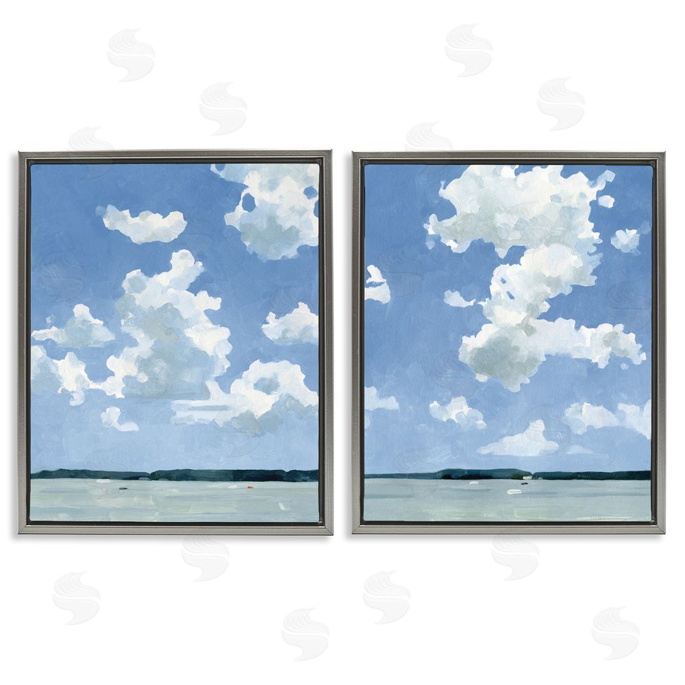 Emma Caroline Bright Cloudy Sky Landscape Summer Day Gray Floating Frame Canvas Wall Art Print