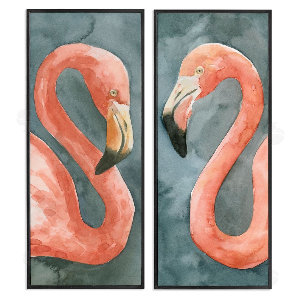 Emma Caroline Watercolor Pink Flamingo Pair Watercolor Black Framed Giclee Wall Art Print