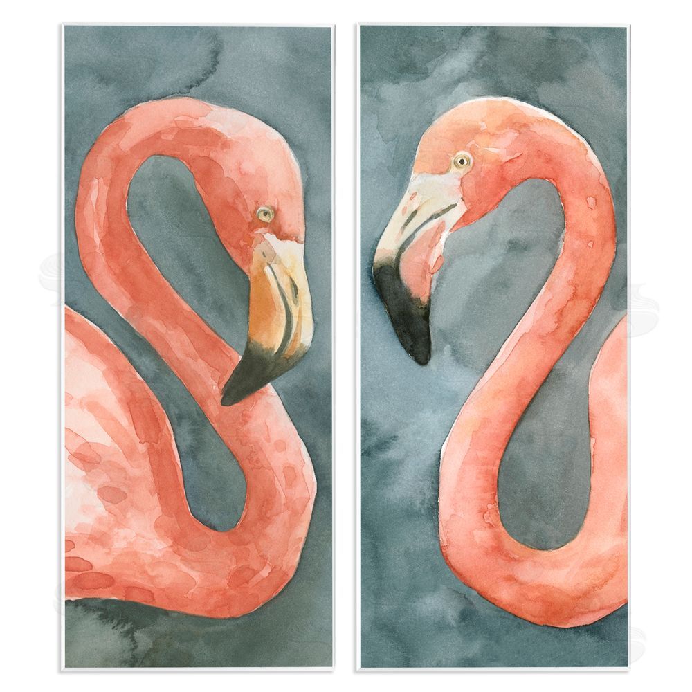 Emma Caroline Watercolor Pink Flamingo Pair Watercolor Wooden Wall Plaque Art Print