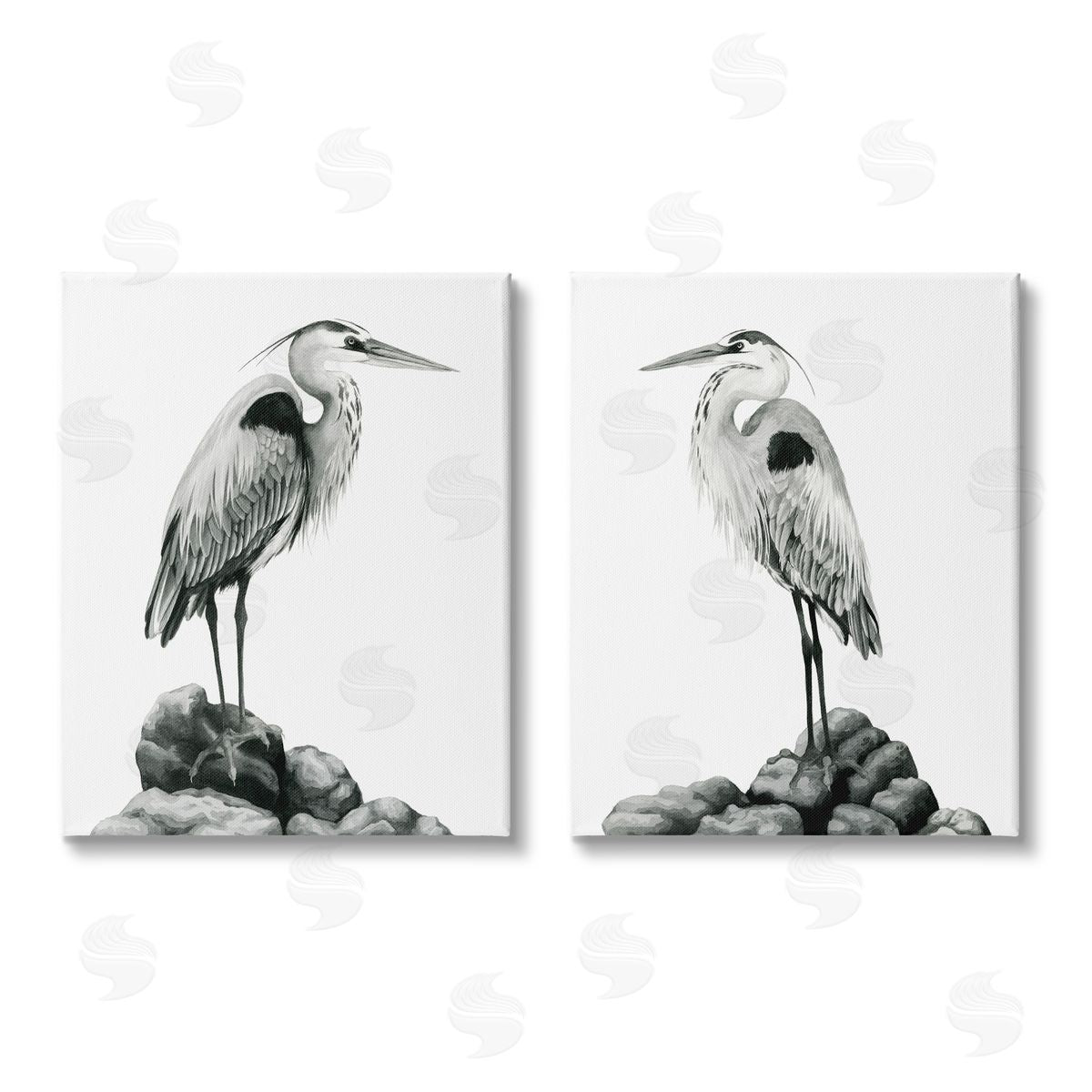 Grace Popp Great Herons Standing Rocks Bird Portraits Canvas Wall Art Print