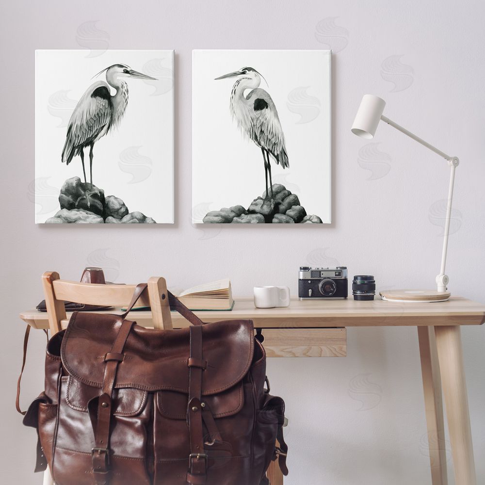 Grace Popp Great Herons Standing Rocks Bird Portraits Canvas Wall Art Print in Room
