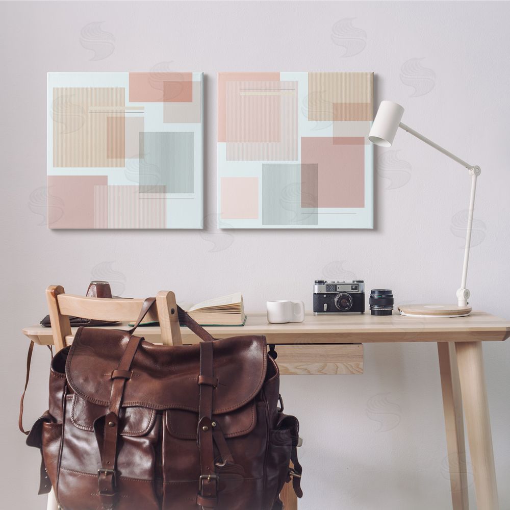 Melissa Wang Geometric Square Shape Collage Canvas Wall Art Print in Room