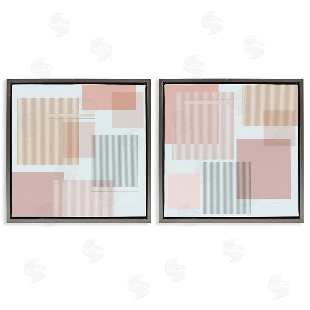 Melissa Wang Geometric Square Shape Collage Gray Floating Frame Canvas Wall Art Print