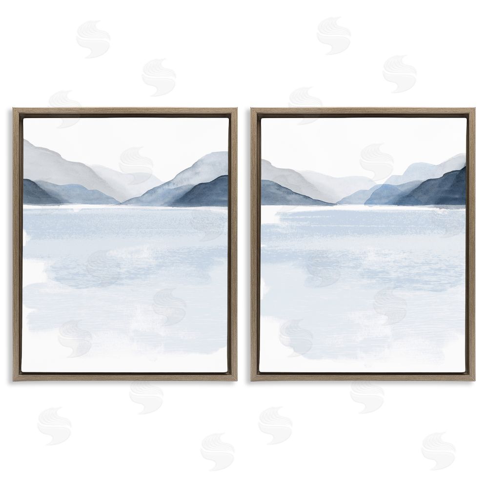 Victoria Barnes Coastal Mountain Range Landscape Soft Watercolor Brown Floating Frame Canvas Wall Art Print