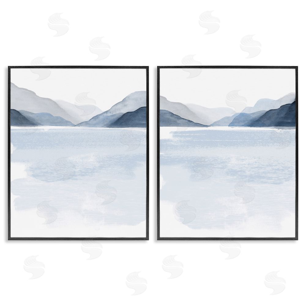 Victoria Barnes Coastal Mountain Range Landscape Soft Watercolor Black Framed Giclee Wall Art Print