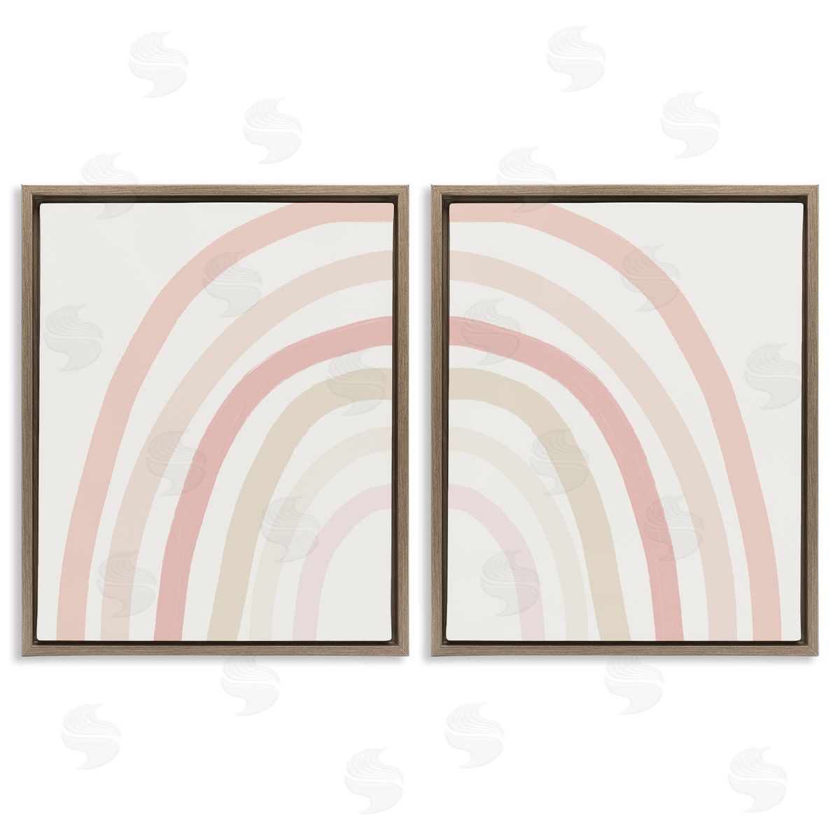 Children's Soft Pastel Rainbow Shape Brown Floating Frame Canvas Wall Art, Home Decor by Leah Straatsma