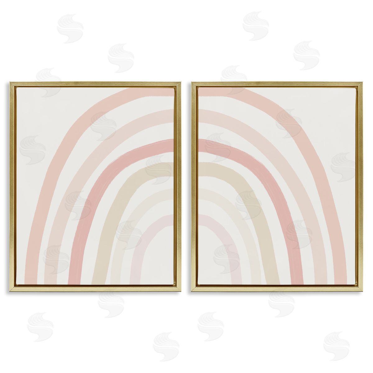 Children's Soft Pastel Rainbow Shape Gold Floating Frame Canvas Wall Art, Home Decor by Leah Straatsma