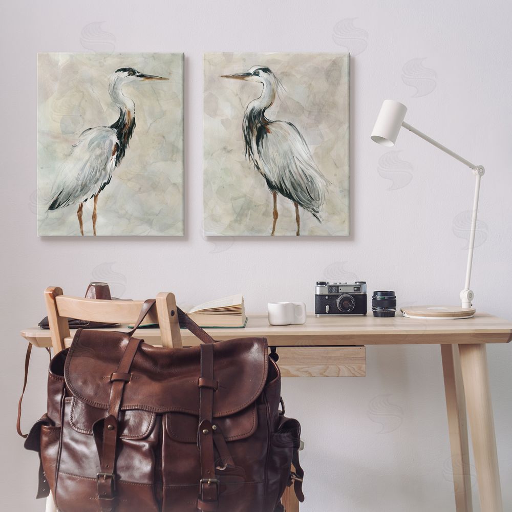 Carol Robinson Abstract Watercolor Great Heron Birds Canvas Wall Art Print in Room