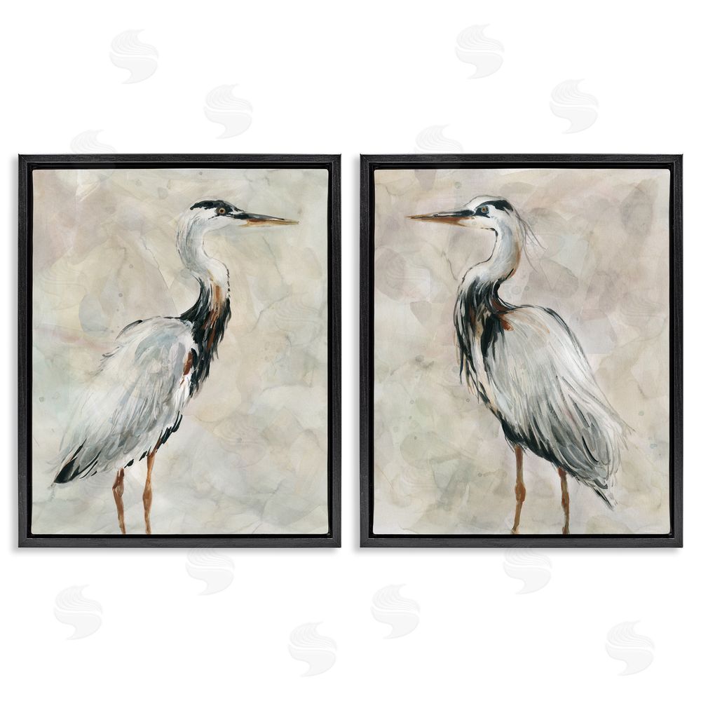 Carol Robinson Abstract Watercolor Great Heron Birds Black Floating Frame Canvas Wall Art Print