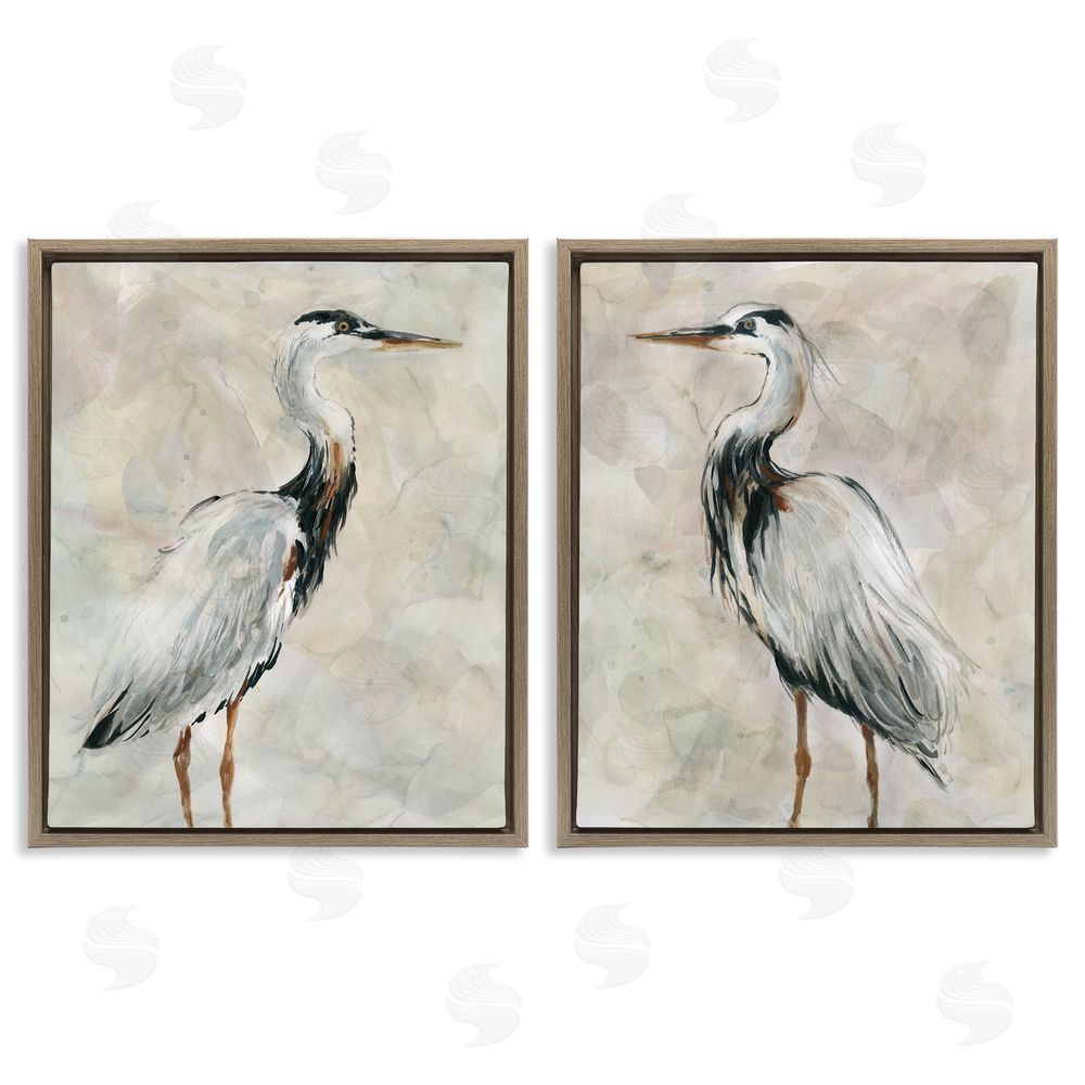 Carol Robinson Abstract Watercolor Great Heron Birds Brown Floating Frame Canvas Wall Art Print
