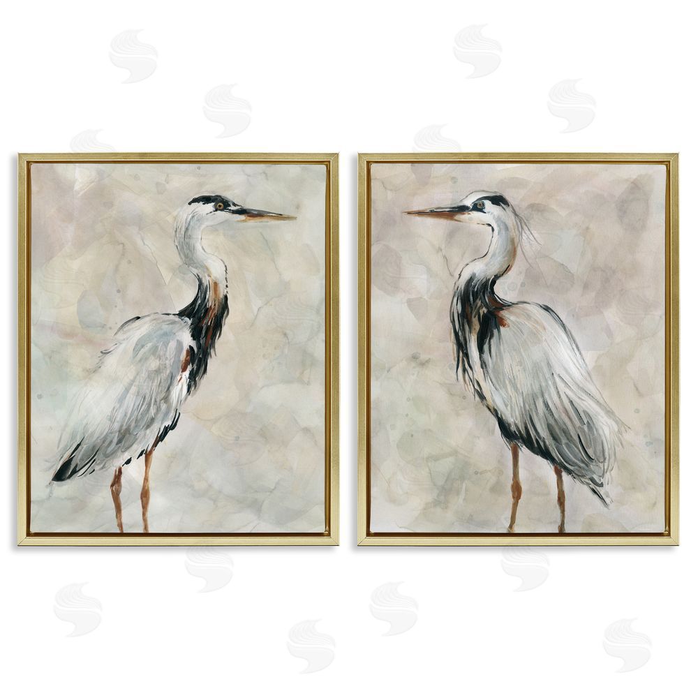 Carol Robinson Abstract Watercolor Great Heron Birds Gold Floating Frame Canvas Wall Art Print