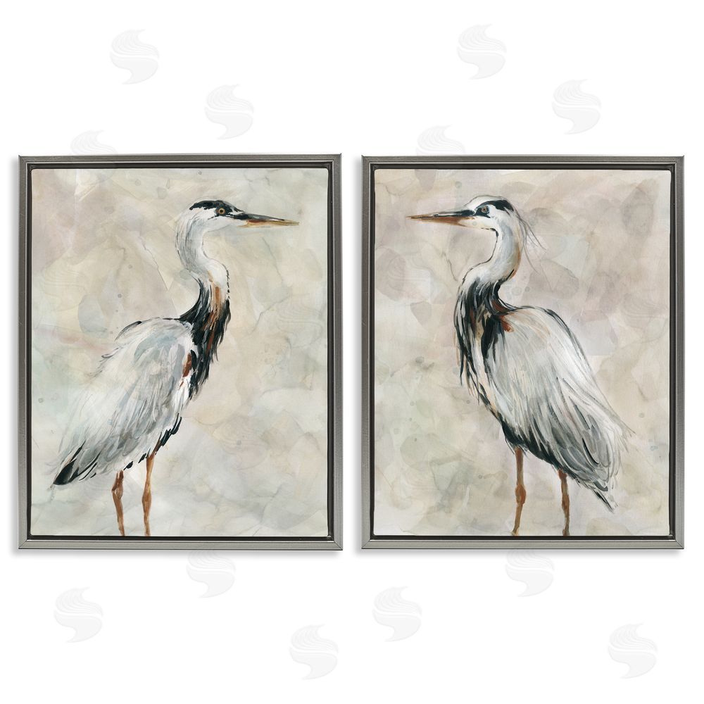 Carol Robinson Abstract Watercolor Great Heron Birds Gray Floating Frame Canvas Wall Art Print