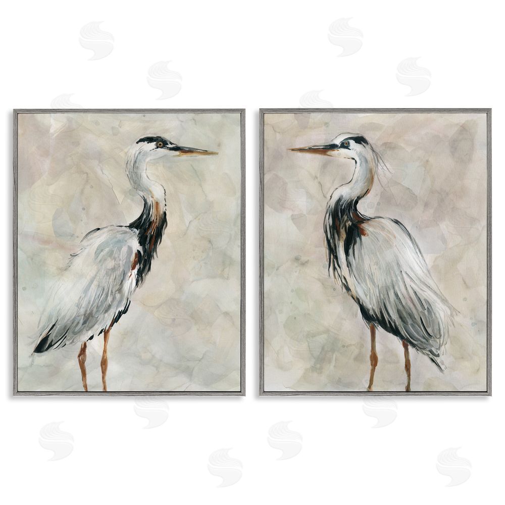 Carol Robinson Abstract Watercolor Great Heron Birds Gray Framed Giclee Wall Art Print