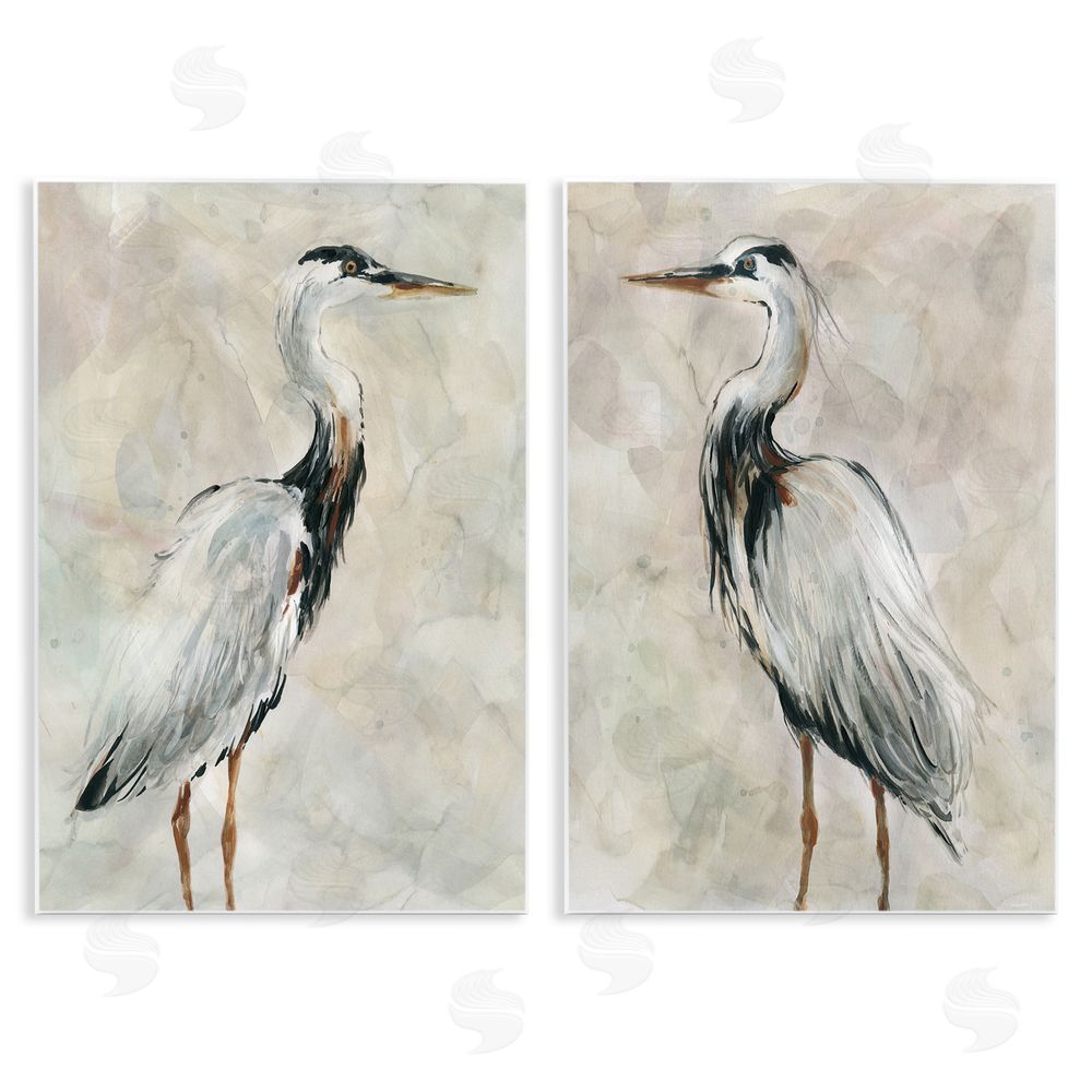 Carol Robinson Abstract Watercolor Great Heron Birds Wooden Wall Plaque Art Print