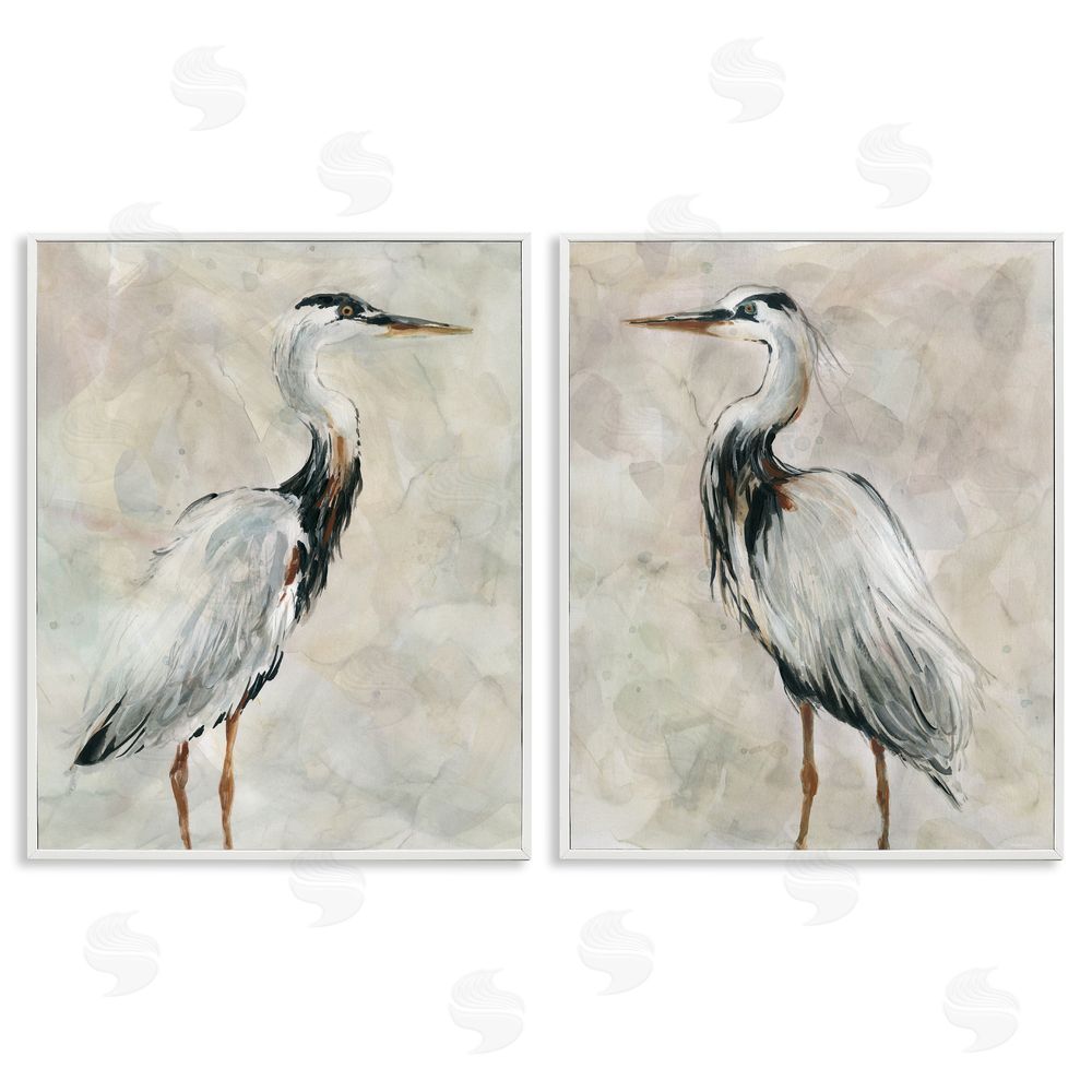 Carol Robinson Abstract Watercolor Great Heron Birds White Framed Giclee Wall Art Print