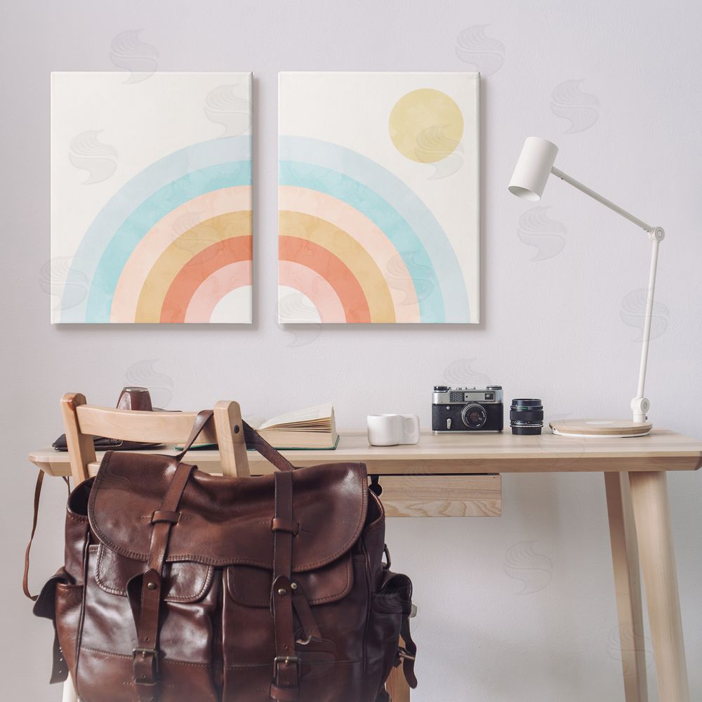 Stupell Studio Bold Summer Sun Rainbow Soft Pastel Tones Canvas Wall Art Print in Room