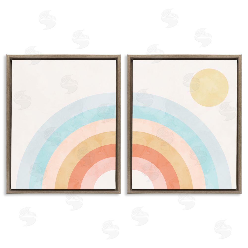 Stupell Studio Bold Summer Sun Rainbow Soft Pastel Tones Brown Floating Frame Canvas Wall Art Print