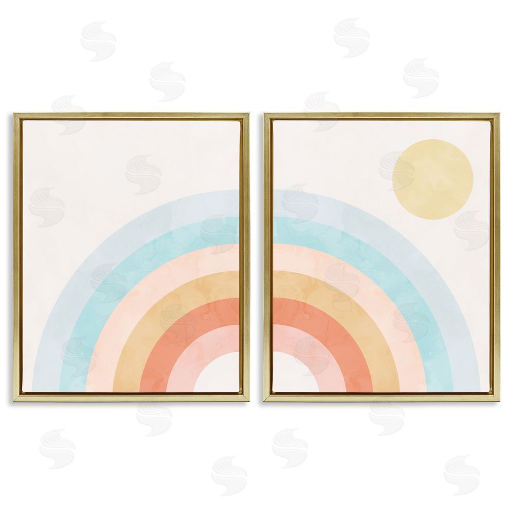 Stupell Studio Bold Summer Sun Rainbow Soft Pastel Tones Gold Floating Frame Canvas Wall Art Print
