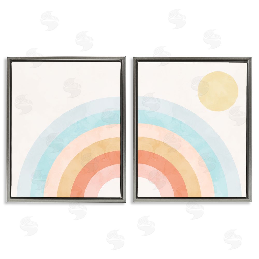 Stupell Studio Bold Summer Sun Rainbow Soft Pastel Tones Gray Floating Frame Canvas Wall Art Print