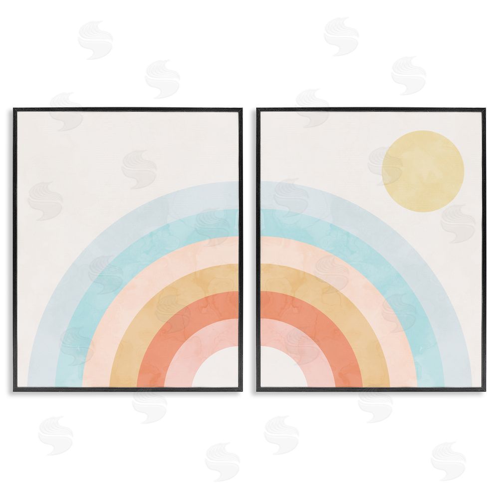 Stupell Studio Bold Summer Sun Rainbow Soft Pastel Tones Black Framed Giclee Wall Art Print