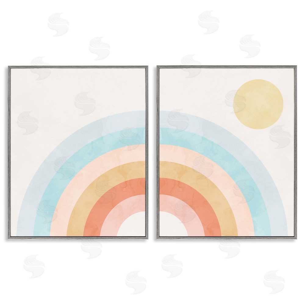 Stupell Studio Bold Summer Sun Rainbow Soft Pastel Tones Gray Framed Giclee Wall Art Print