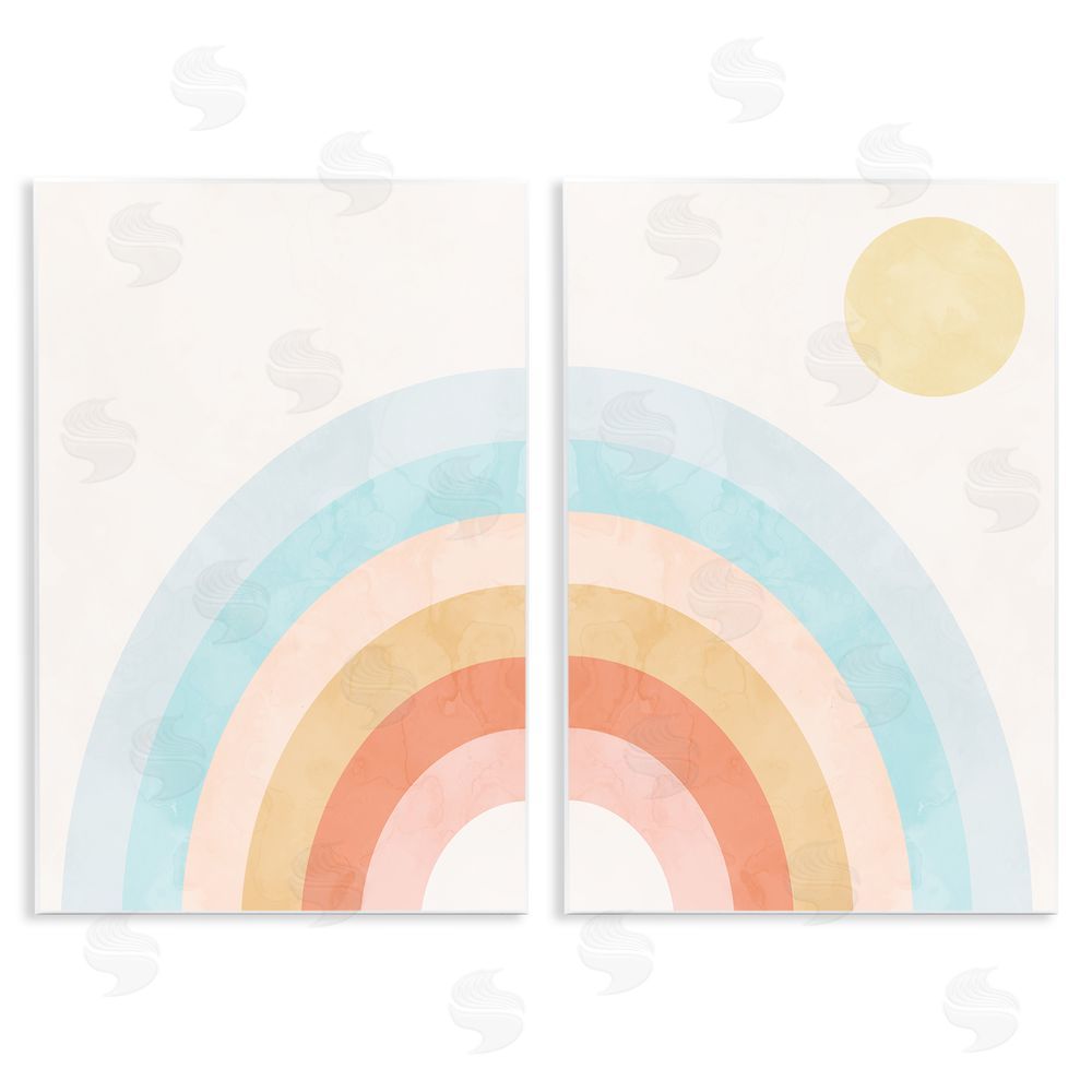 Stupell Studio Bold Summer Sun Rainbow Soft Pastel Tones Wooden Wall Plaque Art Print