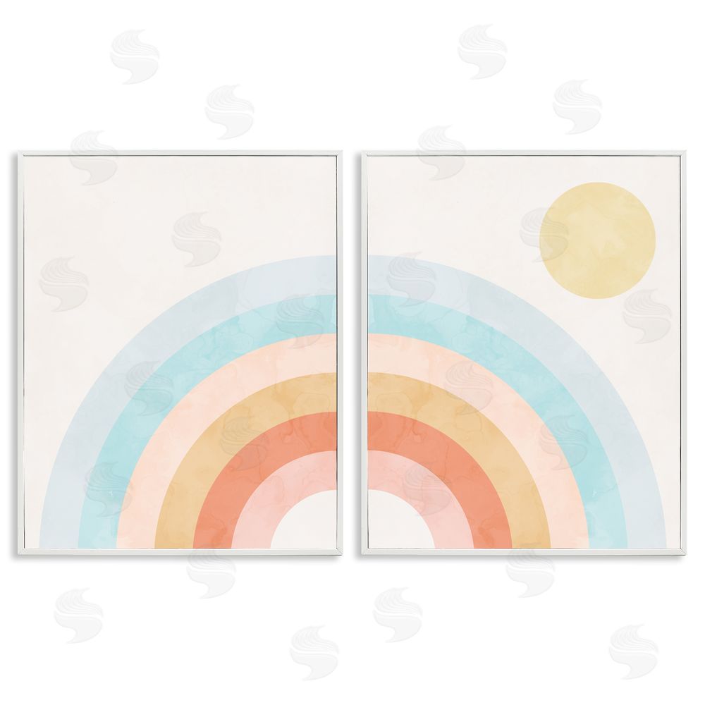 Stupell Studio Bold Summer Sun Rainbow Soft Pastel Tones White Framed Giclee Wall Art Print