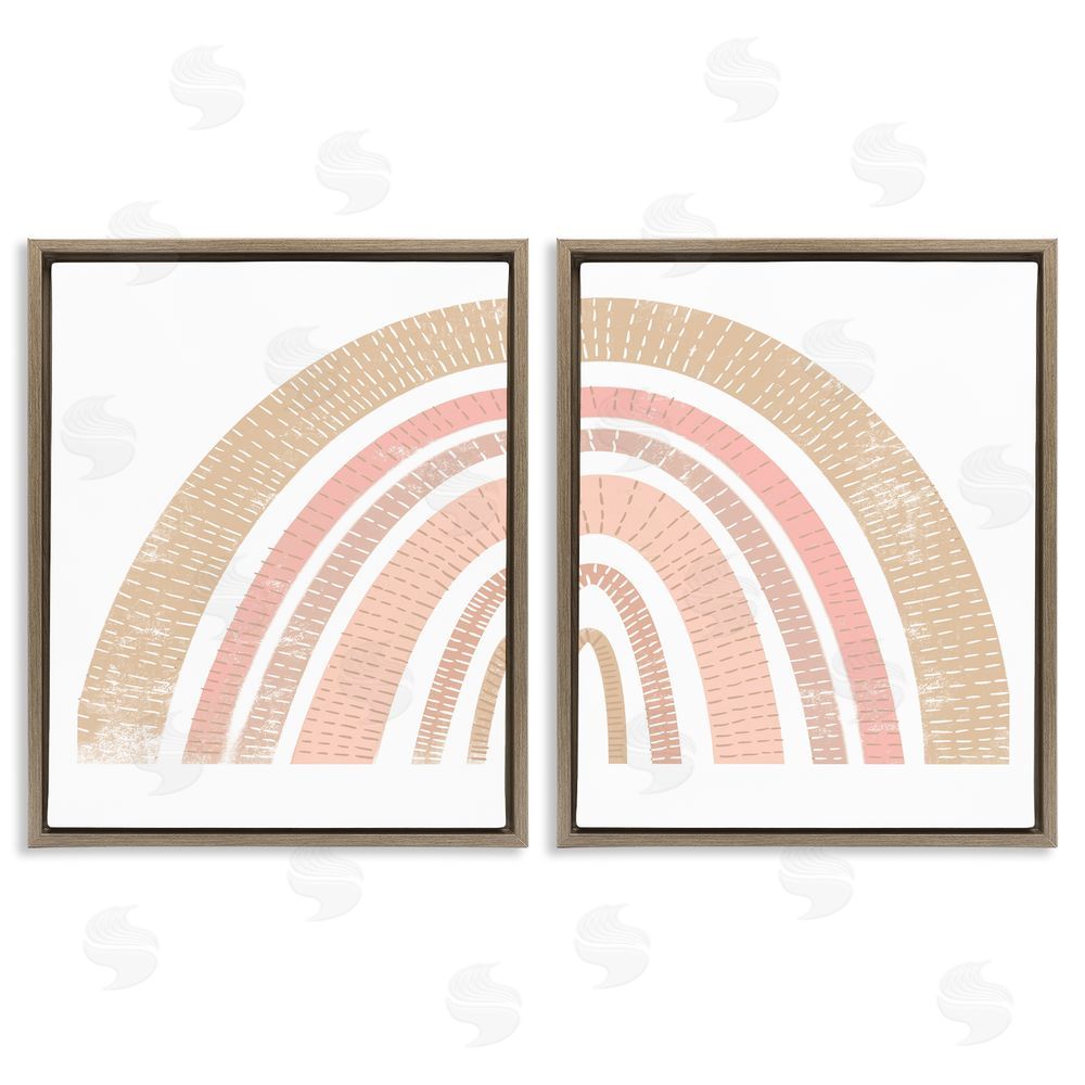 Stupell Studio Abstract Pink Neutral Kid's Rainbow Arches Brown Floating Frame Canvas Wall Art Print