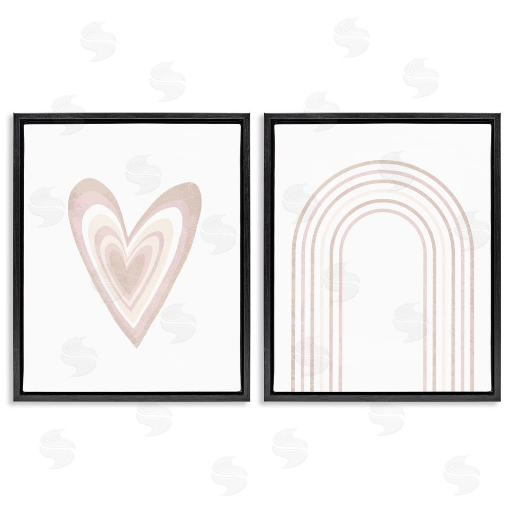 Stupell Studio Kid's Heart Rainbow Striped Patterns Black Floating Frame Canvas Wall Art Print