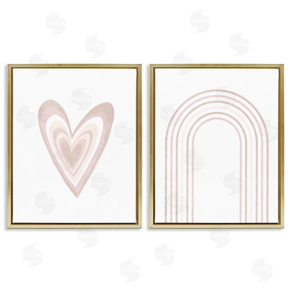 Stupell Studio Kid's Heart Rainbow Striped Patterns Gold Floating Frame Canvas Wall Art Print