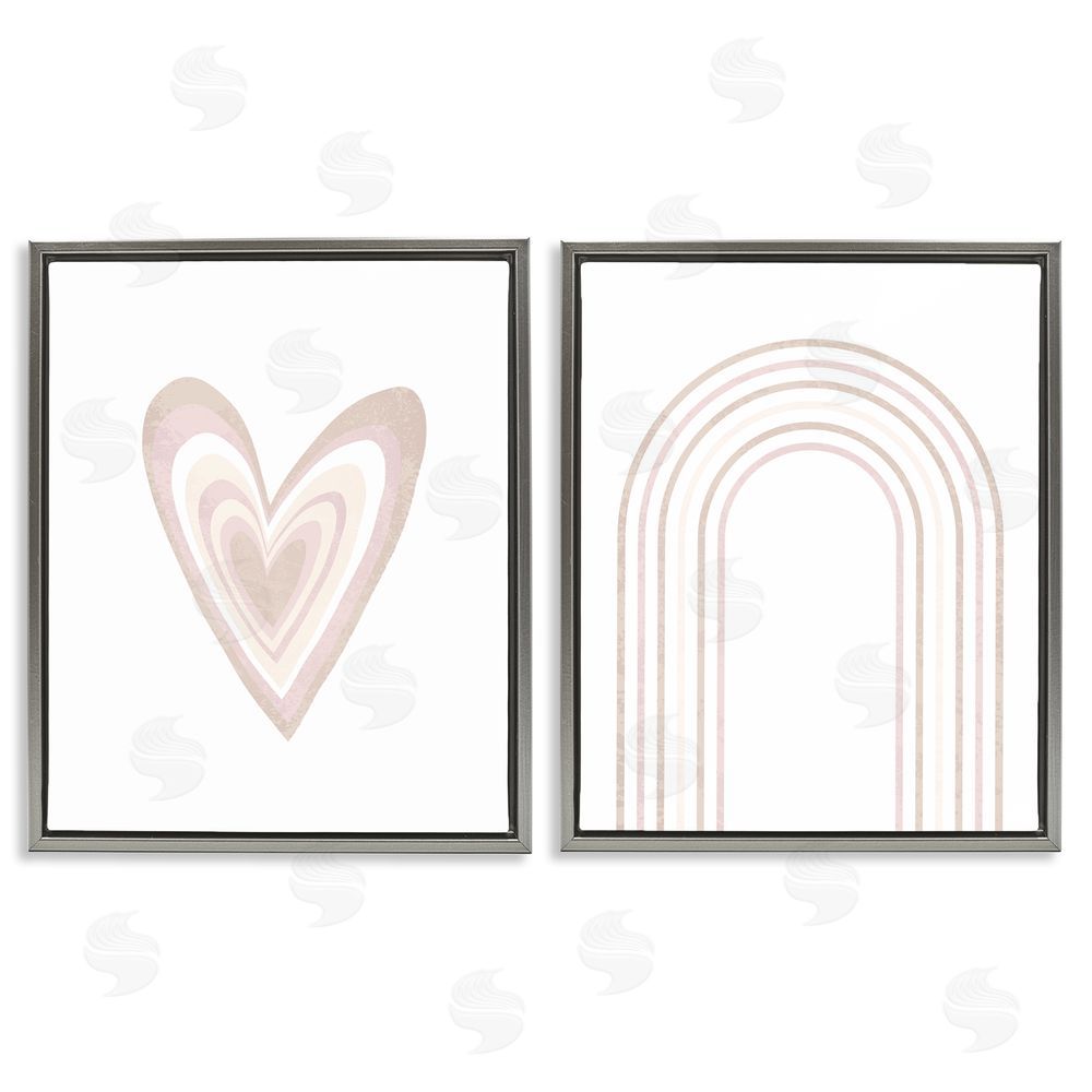 Stupell Studio Kid's Heart Rainbow Striped Patterns Gray Floating Frame Canvas Wall Art Print