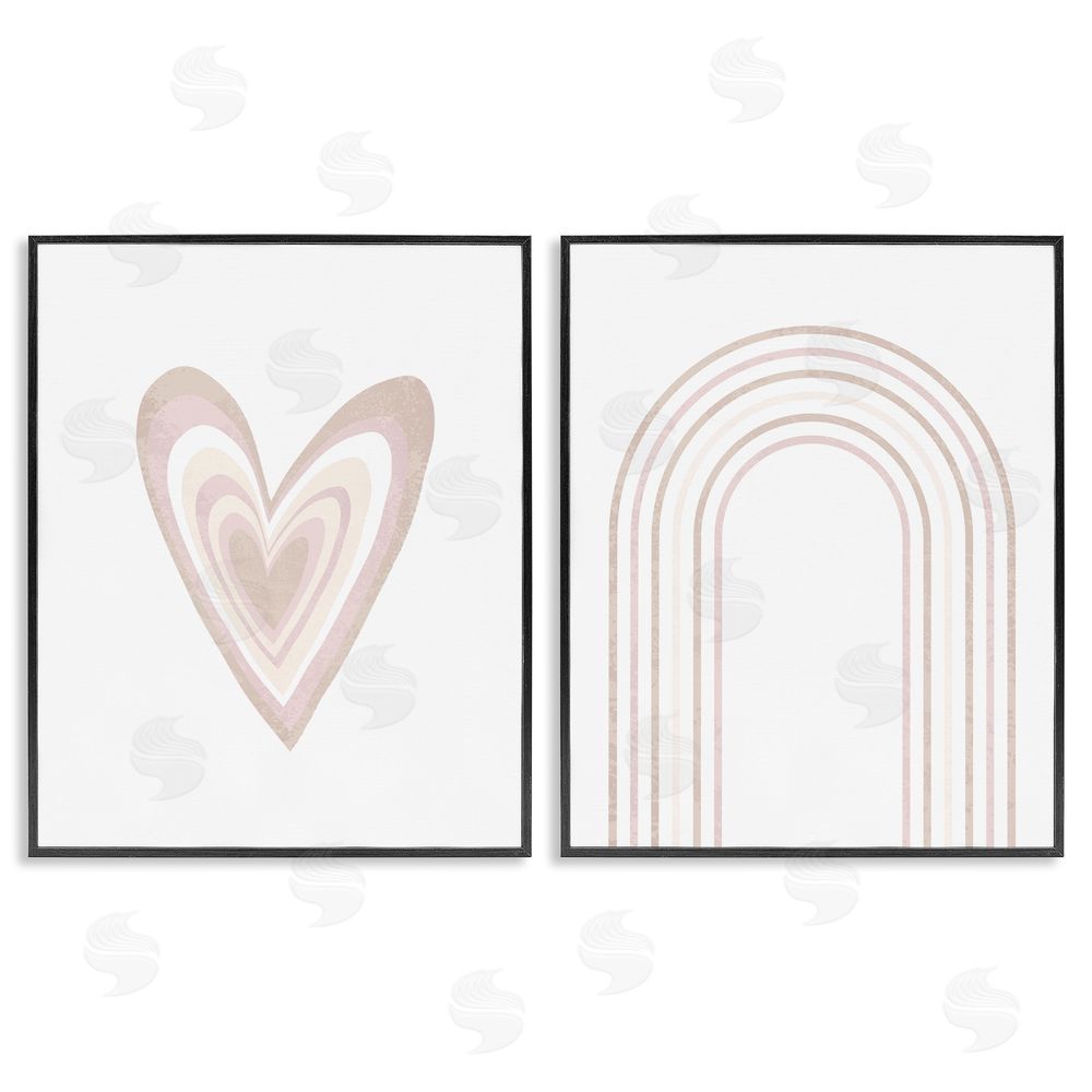 Stupell Studio Kid's Heart Rainbow Striped Patterns Black Framed Giclee Wall Art Print