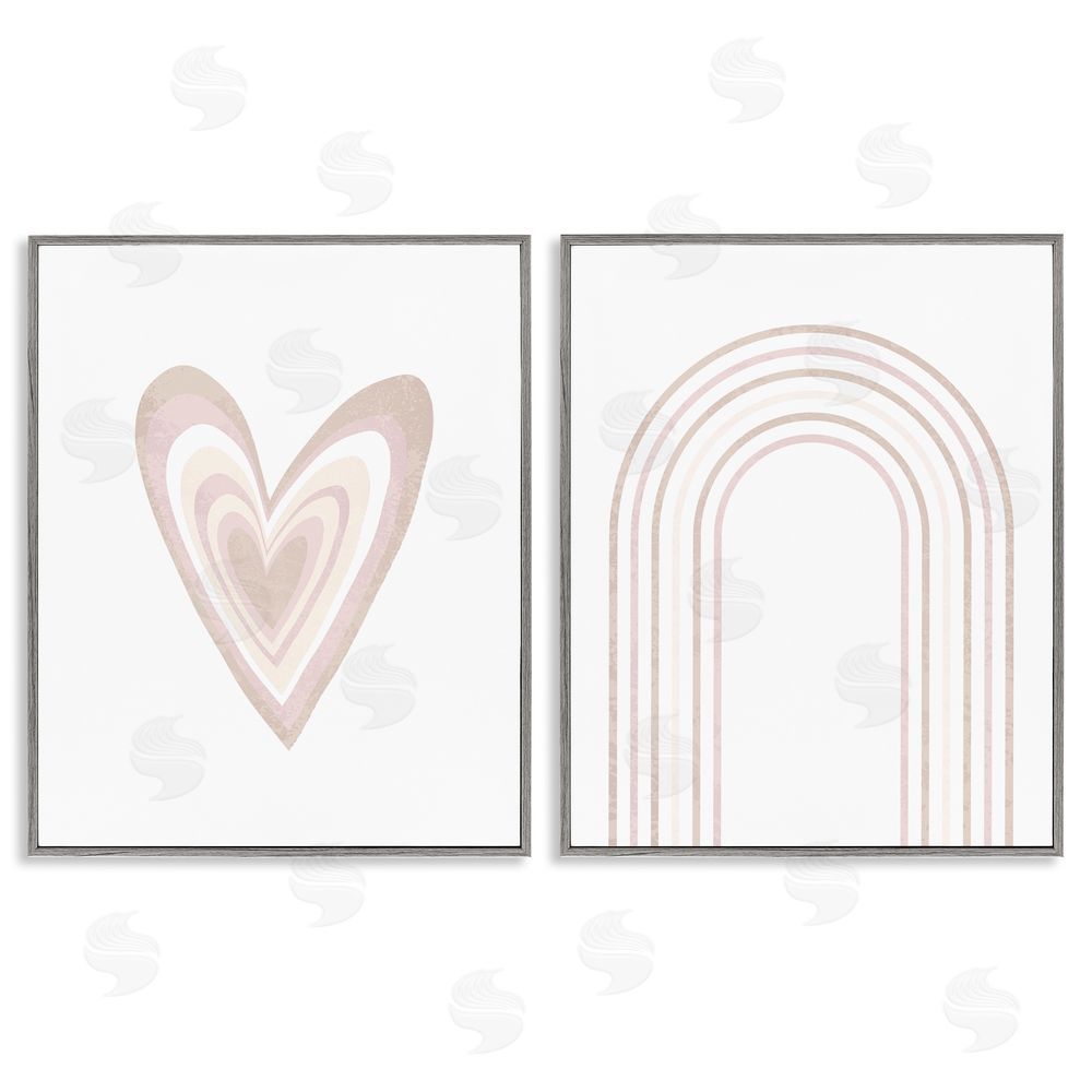 Stupell Studio Kid's Heart Rainbow Striped Patterns Gray Framed Giclee Wall Art Print