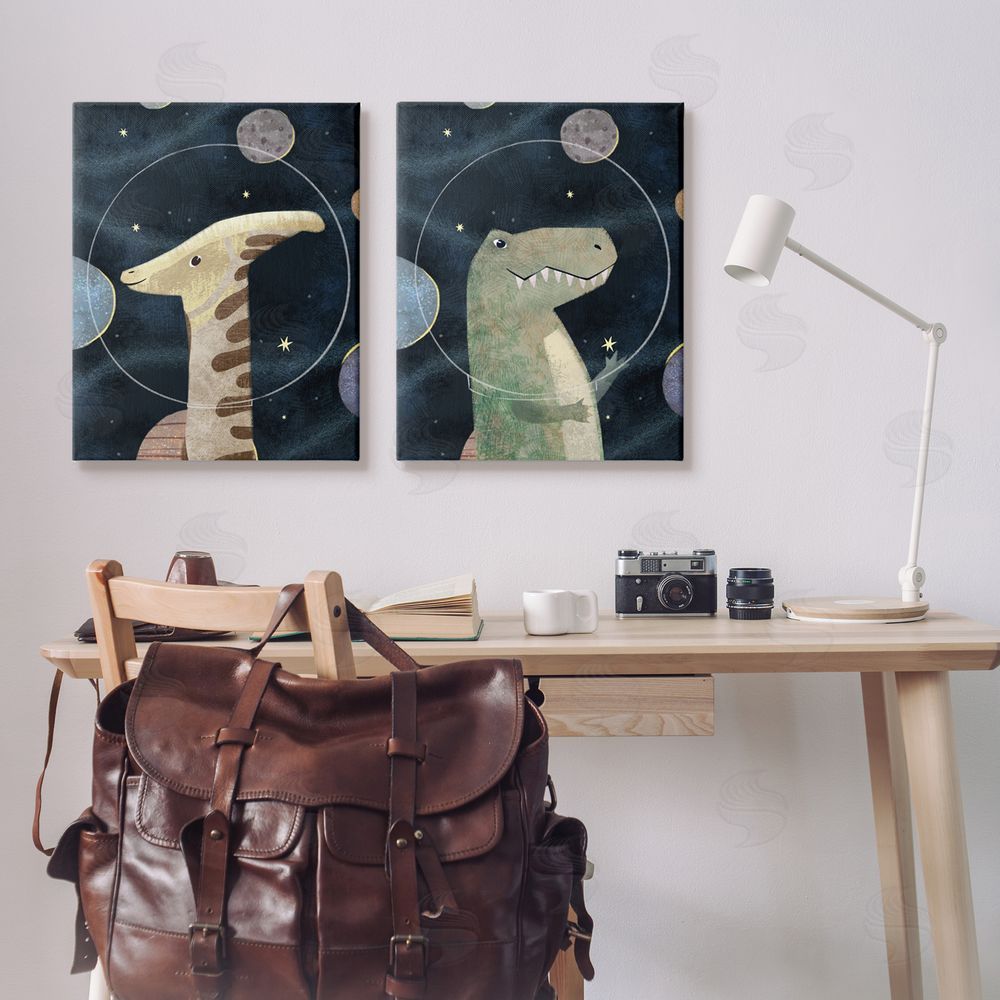 Ziwei Li Astronaut Dinosaurs Fantasy Planet Reptiles Canvas Wall Art Print in Room