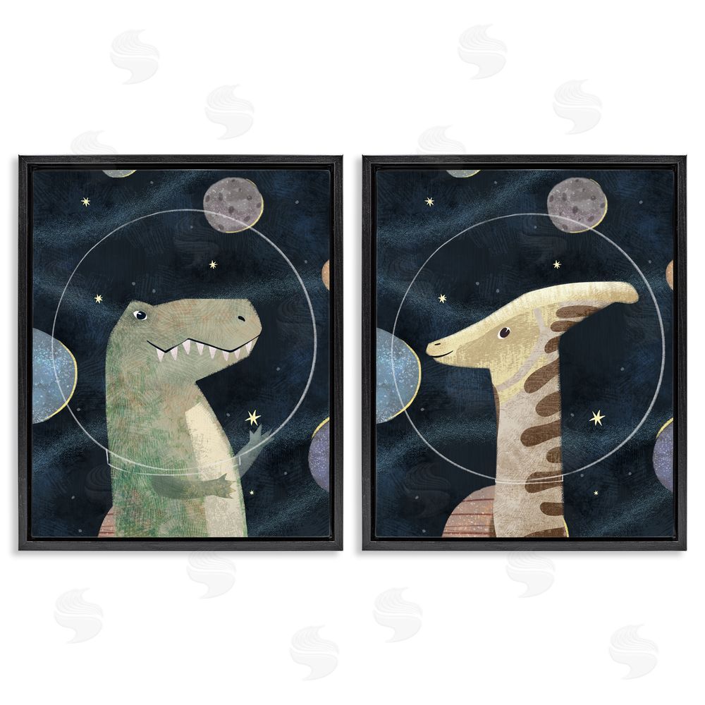 Ziwei Li Astronaut Dinosaurs Fantasy Planet Reptiles Black Floating Frame Canvas Wall Art Print