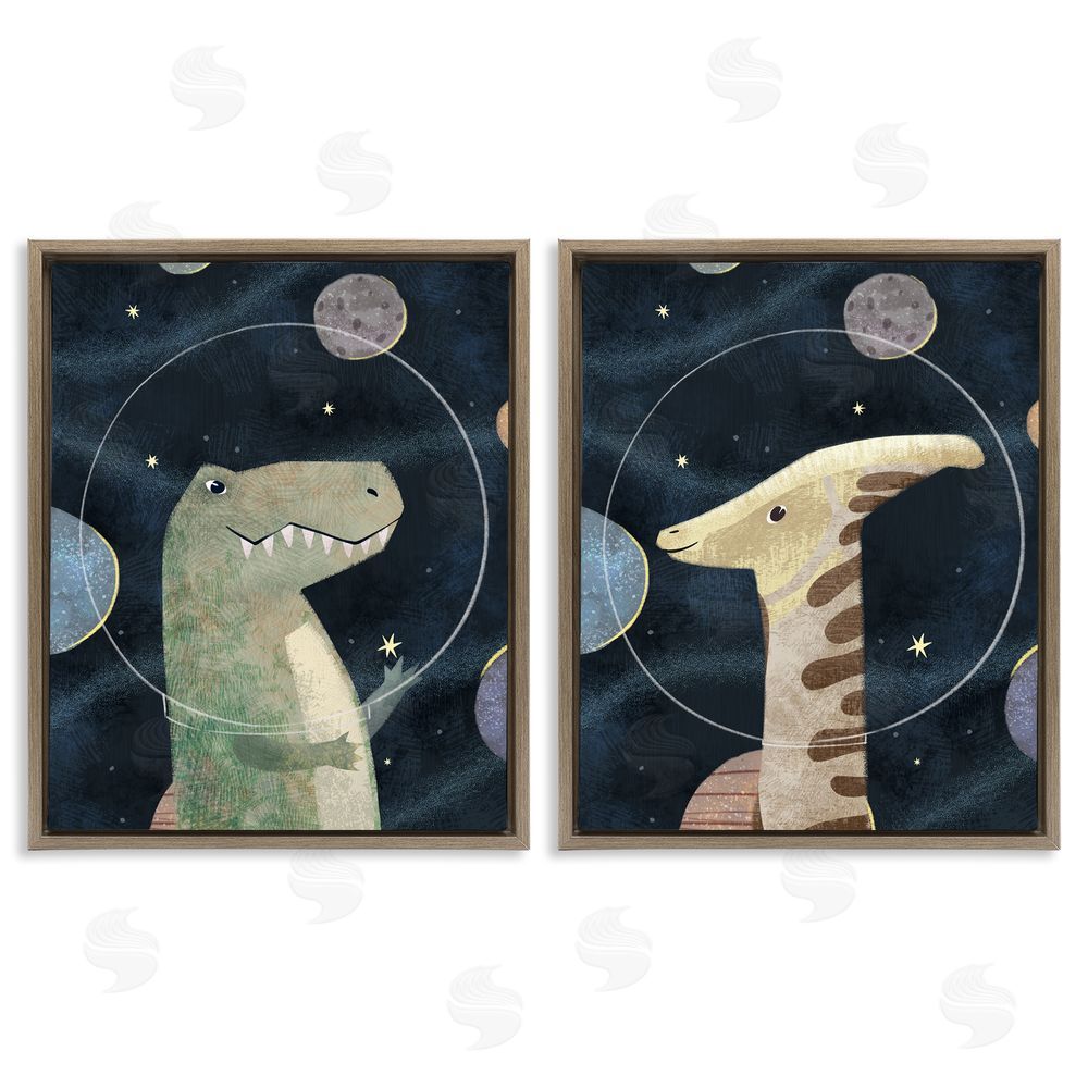 Ziwei Li Astronaut Dinosaurs Fantasy Planet Reptiles Brown Floating Frame Canvas Wall Art Print