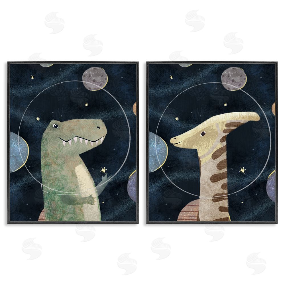 Ziwei Li Astronaut Dinosaurs Fantasy Planet Reptiles Black Framed Giclee Wall Art Print