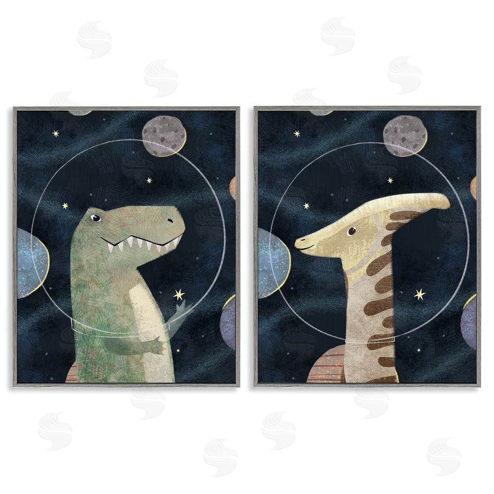 Ziwei Li Astronaut Dinosaurs Fantasy Planet Reptiles Gray Framed Giclee Wall Art Print