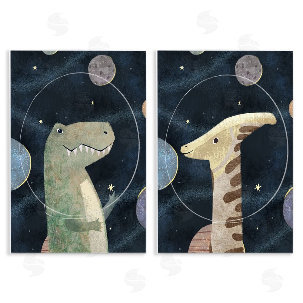 Ziwei Li Astronaut Dinosaurs Fantasy Planet Reptiles Wooden Wall Plaque Art Print