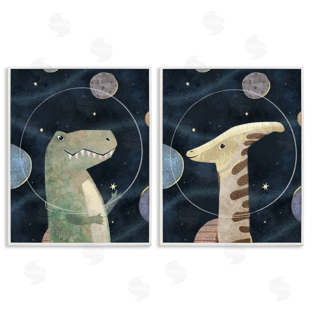 Ziwei Li Astronaut Dinosaurs Fantasy Planet Reptiles White Framed Giclee Wall Art Print